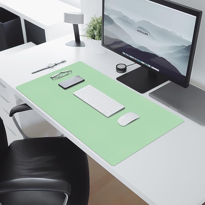Desk Pad Mat, Leather Green Desk Mat for Desktop, Computer Desk Mouse Pad Non-Slip, Waterproof Keyboard Mat Green Desk Accessories for Office/Home, 23.6" x 13.7"