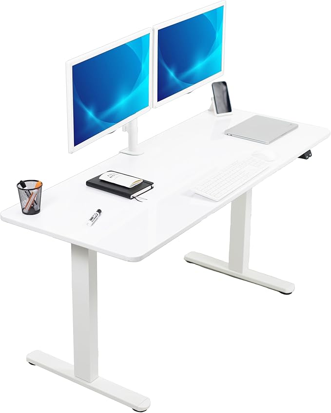 VIVO Electric 60 x 24 inch Stand Up Desk, Height Adjustable, White Dry Erase Top White Frame, Home and Office Furniture Sets, DESK-KIT-W06WE