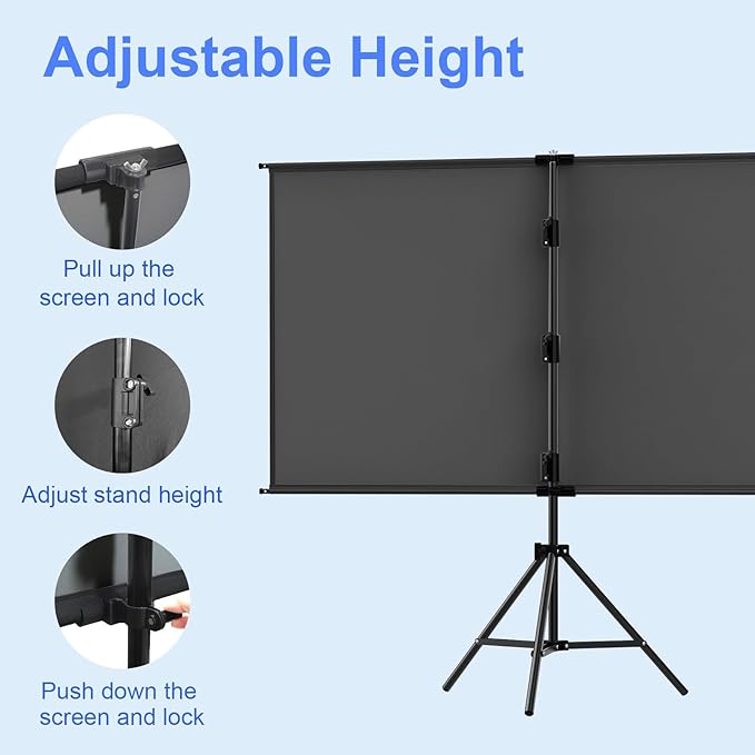 60" Projector Screen Tripod Stand,Projection Screen with Black Backing,16:9 HD Premium Wrinkle-Free Tripod Stand Movie Screen for Movie Night Home Theater Business Presentation with Storage Bag
