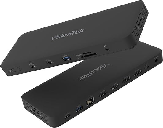 VisionTek VT8100DL USB-C Docking Station Quad 4K – Enterprise Premium Laptop Dock, 2X HDMI, 2X DisplayPort, 100W Charging, Thunderbolt Compatible