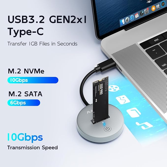 MAIWO M.2 NVMe SATA SSD to USB C Adapter, USB3.2 GEN2x1 10Gbps with UASP Trim, 8TB Capacity, Tool Free M.2 Drive Docking Station