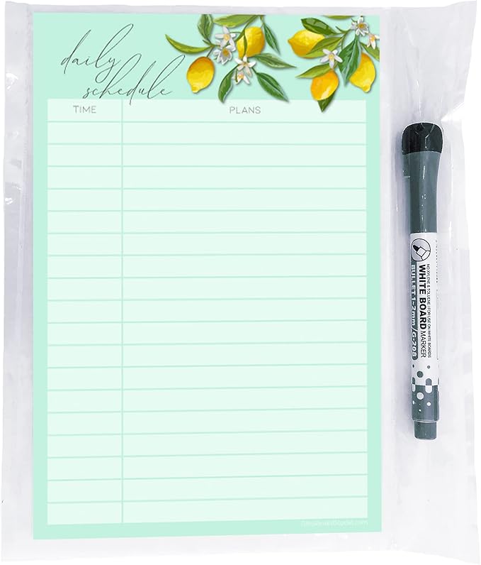 Dry Erase Daily Schedule Planner Sticker Decal by Glassboard Studio | Removable & Reusable | Magnetic Fine-Tip Marker Included (6 x 9 inches, Vintage Lemon)