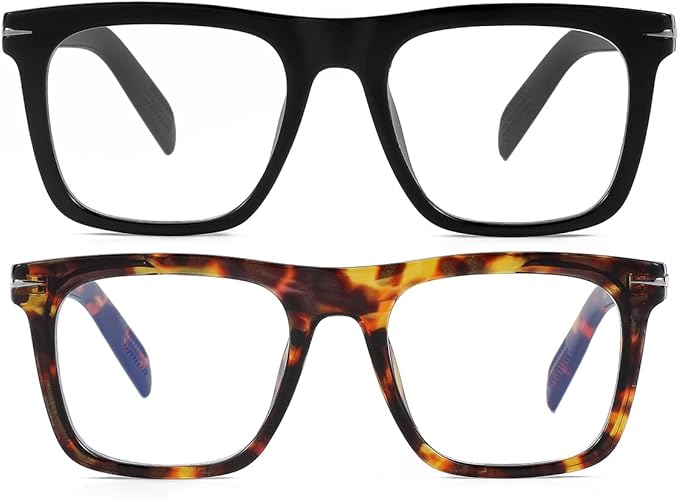 NIDOVIX Trendy Square Blue Light Blocking Glasses for Men Women, Fashion Frame Non-prescription Computer Glasses (Black+Tortoise)