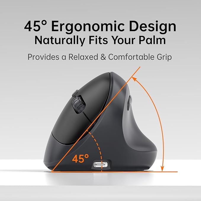 Ergonomic Vertical Wireless Mouse, 8,000 DPI Rechargeable Mouse with Triple-Mode Connection(2.4G+Bluetooth), 70g Lightweight Quiet Click Mouse with Battery Indicator for Laptop, PC, Mac Matte Black