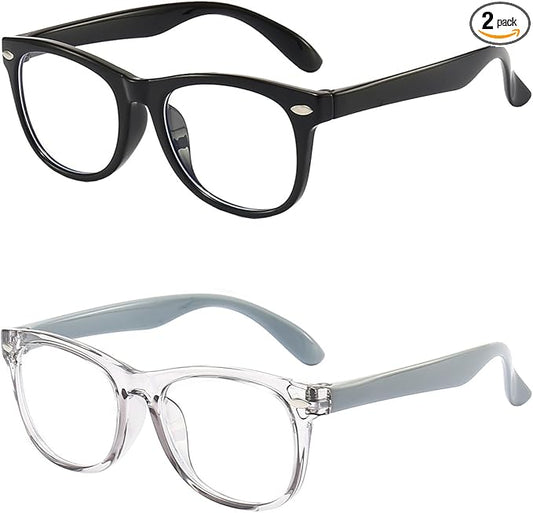 2 Pack kids Blue Light Blocking Glasses For Girls And Boys Computer Blue Light Blocking Glasses For Age 3-11 (Black + Light gray)