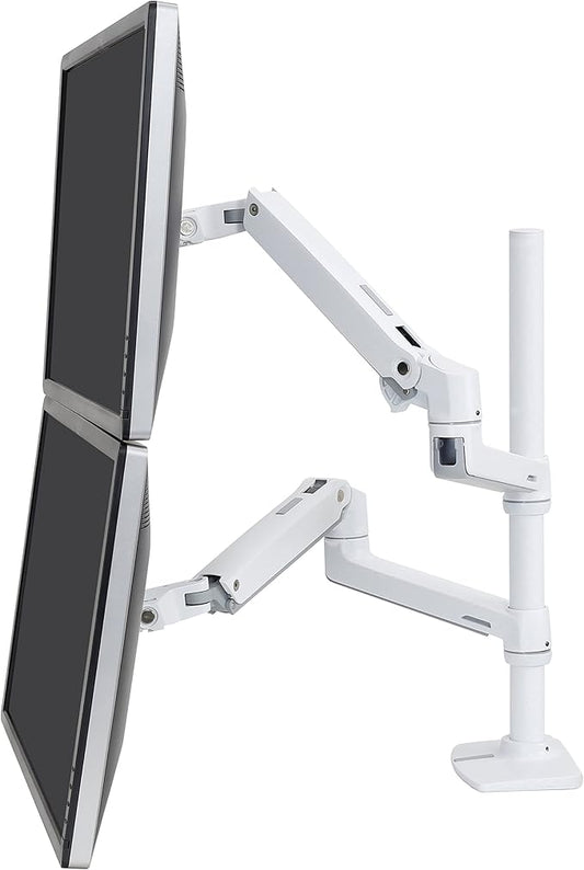 Ergotron – LX Vertical Stacking Dual Monitor Arm, VESA Desk Mount – for 2 Monitors Up to 40 Inches, 7 to 22 lbs Each – Tall Pole, White