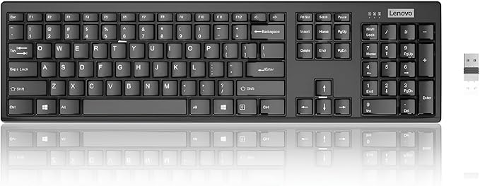 Lenovo 100 Wireless Compact Keyboard – Cordless Keyboard for PC & Laptop with Windows – Silent Keys – Full-Size Layout with Numeric Keypad – Plug & Play USB Receiver – Portable, Black