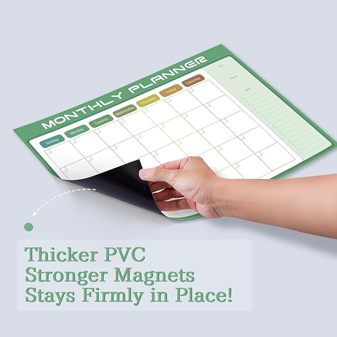 Magnetic Dry Erase Calendar for Refrigerator 16"×12" with 8 Markers & Eraser, Strong Magnet White Board, Large Family Planner for Busy Moms (Green)