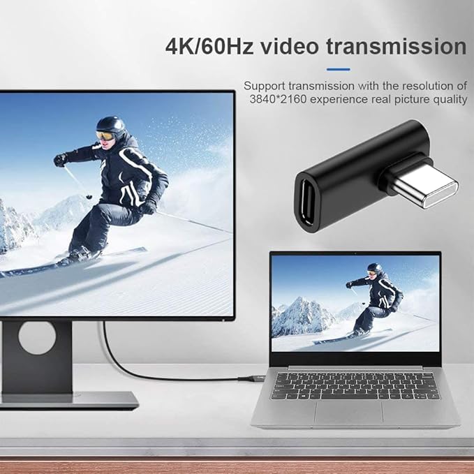 NFHK Low Profile 90 Degree Right & Left Angled USB 3.1 Type-C Male to Female Extension Adapter for Laptop & Tablet & Phone