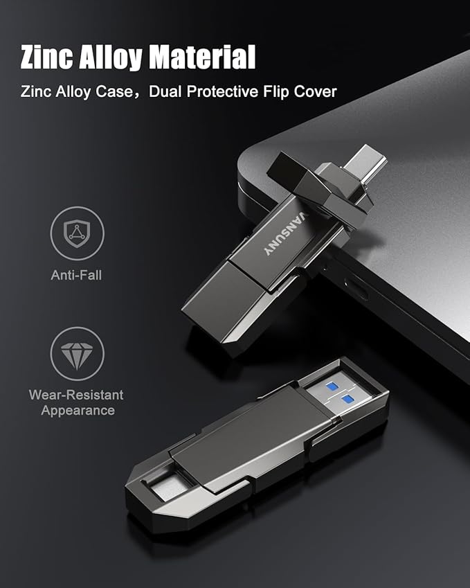 Vansuny 1TB Portable External Hard Drive Up to 500MB/s USB Solid State Drive USB 3.2 Dual SSD for Android Phone Tablet Laptop MacBook PC