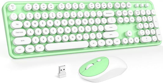 MOFII Wireless Keyboard and Mouse Combo, 2.4GHz Full Size Typewriter Keyboard Round Keys, USB Receiver for Laptop, PC, Desktop, Windows (Green White)