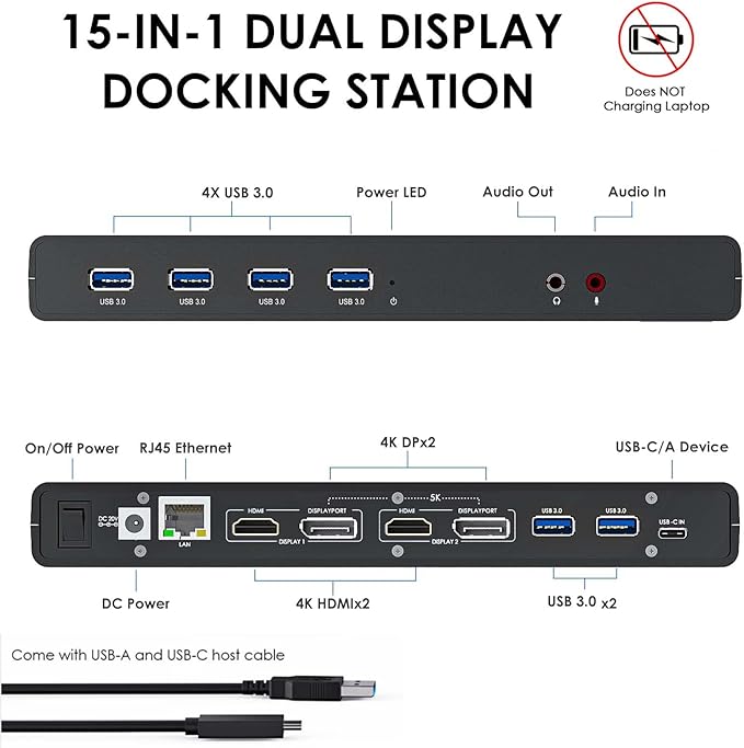 WAVLINK Pro Dual 4K@60Hz Universal Docking Station | USB 3.0/Type-C Laptop Dock for Windows | 2 HDMI/DP Monitors, Gigabit Ethernet, 6 USB 3.0 | Home Office & Multi-Screen Productivity.