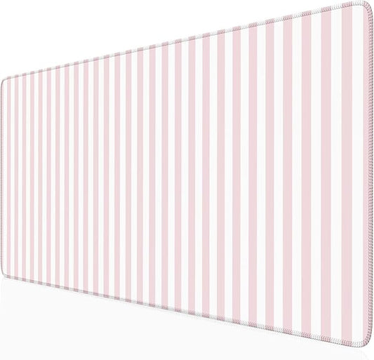 Light Pink Striped Desk Mat Cute Pastel XXL Large Gaming Mouse Pad Desk Pad Kawaii Cozy Aesthetic Keyboard Laptop Computer Mat Home Office Decor for Women