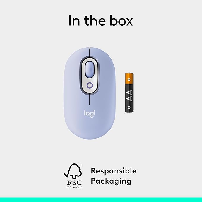 Logitech POP Mouse, Compact and Portable Wireless Bluetooth Mouse with Programmable Buttons and Quiet Clicks, Easy-Switch Between up to 3 Devices, Laptop, Tablet, PC - Lilac