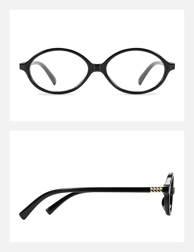 Slocyclub Fashion Oval Blue Light Blocking Glasses for Women Men Vintage Oval Small Frame Eyeglasses Retro Glasses, Black