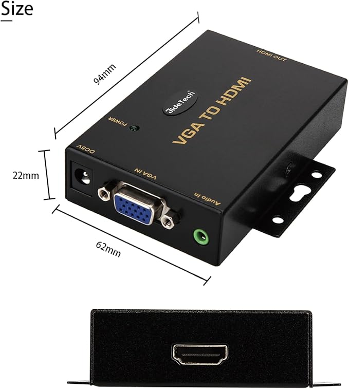 JideTech 1080P VGA to HDMI Converter with 3.5mm Audio Port for PC Laptop Display Computer Mac Projector