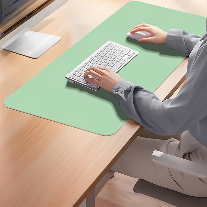 Large Desk Pad Mat, Leather Desk Mat for Desktop, Computer Mouse Pad Non-Slip, Waterproof Keyboard Mats for Office/Home/Decor (Green, 35.4" x 17")