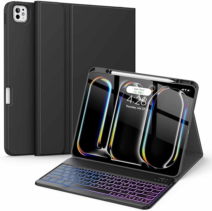 Soke Keyboard Case for iPad Pro 13 Inch (M5 2025/M4 2024), 7-Color Backlit Detachable Bluetooth Keyboard, Folio Stand TPU Back Cover with Pencil Holder for iPad Pro 13", Black New