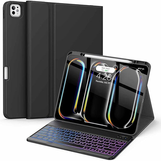 Soke Keyboard Case for iPad Pro 13 Inch (M5 2025/M4 2024), 7-Color Backlit Detachable Bluetooth Keyboard, Folio Stand TPU Back Cover with Pencil Holder for iPad Pro 13", Black New