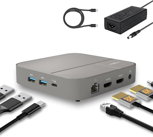 USB C Docking Station Dual Monitor 4K@60Hz or Single 8K@30Hz with 2 HDMI for Windows Laptops,11-in-1 Laptop Docking Station with 5 USB A/C, SD, Gigabit Ethernet, Audio, 130W AC Power Supply