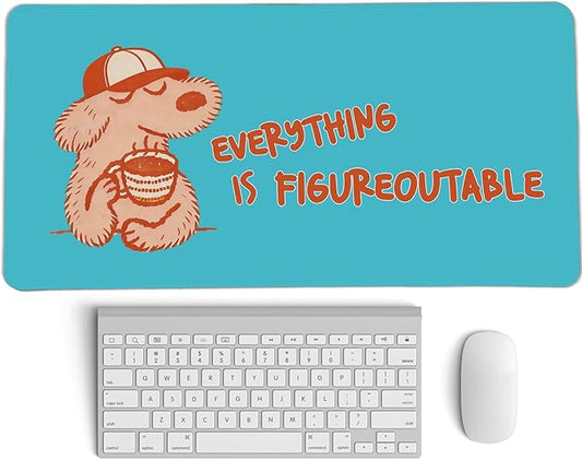 Blue Cute Dog Mouse Pad,Fun Positive Affirmations Mouse Pads,Kawaii Motivational Desk Mat for Home Office Dorm Desktop Decor,Dog Lover Gift,Everything is Figureoutable,23.6x11.8 Inch