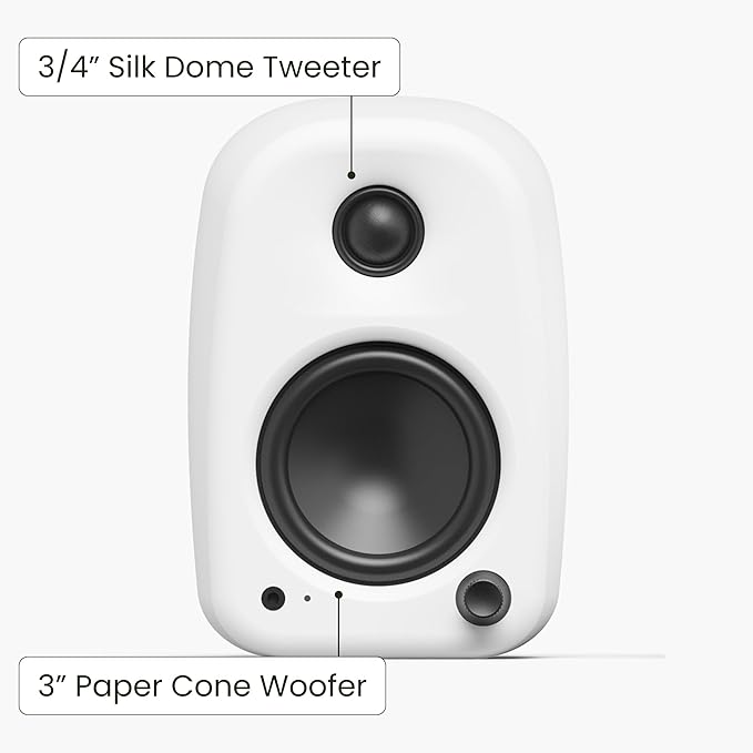 Kanto UKI 100 W Active Desktop Computer Speakers with Bluetooth and USB-C | Intelligent Sub Integration | Headphone Out | Pair | Chalk