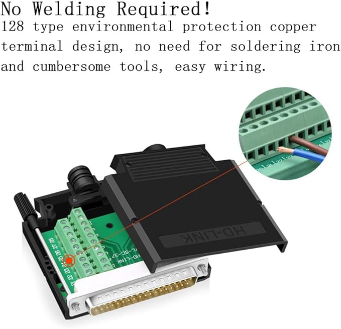 Thinner DB37 Solderless RS232 D-SUB Serial to 37-pin Port Terminal Male Adapter Connector Breakout Board with Case Long Bolts Tail Pipe