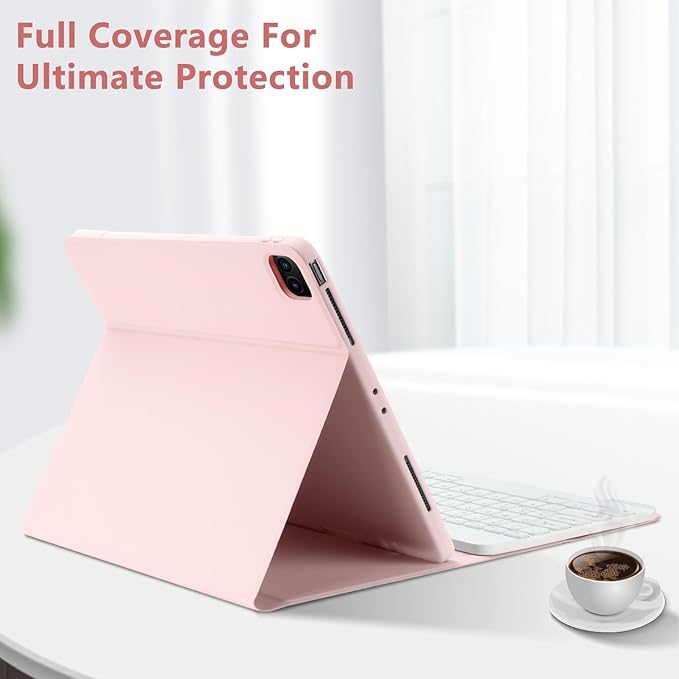 TQQ for iPad Air 13-inch (M4/M3/M2, 2026/2025/2024) & Pro 12.9 inch Case with Keyboard, Keyboard case for 12.9-inch iPad Pro 6th/5th Gen - with Pencil Holder for iPad Air 13-inch 2026 (Pink)