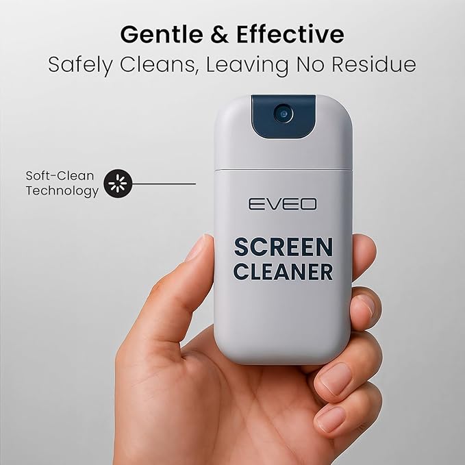 EVEO Computer Screen Cleaner Spray Kit- Portable Laptop Screen Cleaner, Phone Cleaner & Monitor Cleaner + Microfiber Cloth - Car Screen Cleaner for MacBook, iPad and More Electronic Devices - (1 Pack)