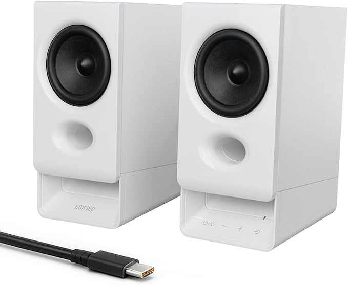 Edifier R20BT Computer Speakers, 2.75" Full-Range Drivers, Bluetooth 6.0,Touch Controls, AUX & USB-C Inputs, Headphone Jack, Custom Ambient Light & Sound Profiles via APP- White