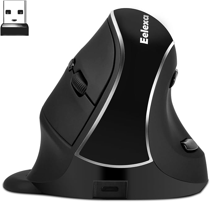Eelexa Ergonomic Vertical Mouse: 2.4G Bluetooth Dual Mode Optical Computer Mice,Wireless Rechargeable Mouse with Removable Palm Rest,Compatible with Windows and MAC OS (V638 Dual Mode)