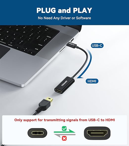QGeeM USB C to HDMI Adapter 4K@60Hz,Type-C Thunderbolt 3/4 to HDMI Adapter Converter,Compatible for MacBook Pro,iPhone17 Max Plus,iPad Air,XPS,Galaxy S24Ultra,iMac Mini Etc.