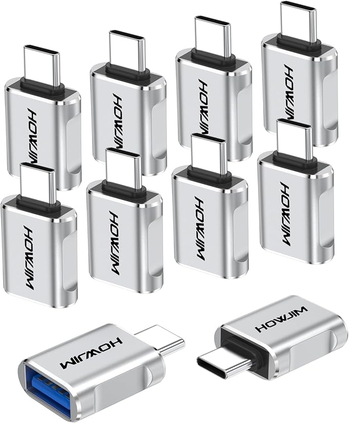 USB C to USB Adapter 10 Pack,USB C Male to USB 3.2 Female OTG Adapter,10Gbps Data Transfer Fast Charging,Aluminum Shell for Phone 17/16/15 Pro Max,Pad Pro,M-acBook Pro/Air,D-ell XPS,Chrome-book Silver