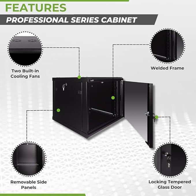 Navepoint 9U Deluxe IT Wallmount Cabinet Enclosure 19-Inch Server Network Rack with Locking Glass Door 24-Inches Deep Black