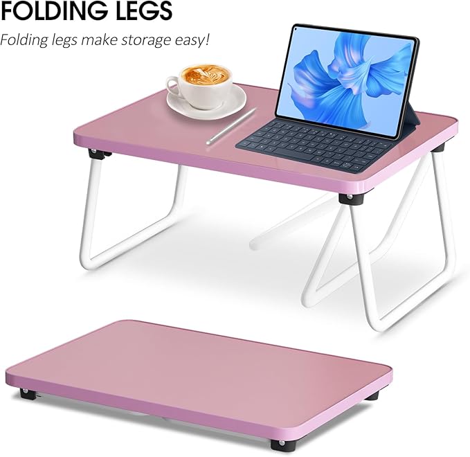 Lap Desks Laptop Tray for Bed or Couch, Breakfast Serving Tray with Folding Legs,Portable & Lightweight Mini Table, Laptop Stand for Working, Reading and Writing,Pink