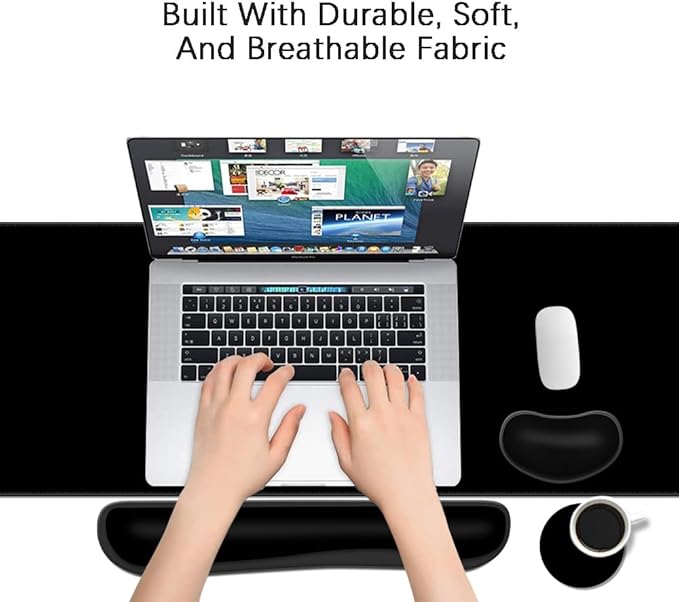 MIBITRI Keyboard Mouse Pad Set, Extended Gaming Mouse Pad+Ergonomics Keyboard Wrist Rest Support, Memory Foam, Easy Typing Pain Relief, 4Pcs XXL Ultra Thick Desk Mat, Black