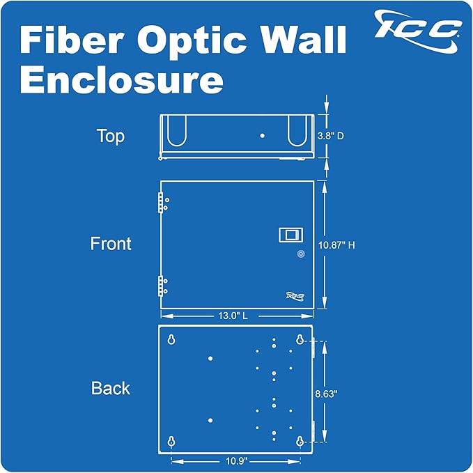 ICC Fiber Optic Wall Mount Enclosure – 4 Slots for LGX Compatible Adapter Panels or Cassettes (Sold Separately), Fiber Enclosure Supports up to 96 Fibers, Secure Fiber Management Solution, ICFODE41WM