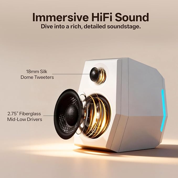 Sanyun SW209 36W Immersive Gaming Speakers with DSP 3 Sound Modes, 24bit USB DAC & Bluetooth 5.2, 2.0 RGB PC Multimedia Speakers for Desktop Monitor Laptop (Game/Movie/Music, White)