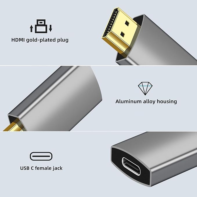 USB C Female to HDMI Male Adapter with USB Video Cable, 4K@60Hz Uni-Directional USB Type C Source to HDMI 2.0 Display Converter Thunderbolt 3/4 to HDM-I for i-/Phone 17 MacBok Pro/Air, Galaxy - 1 Pack