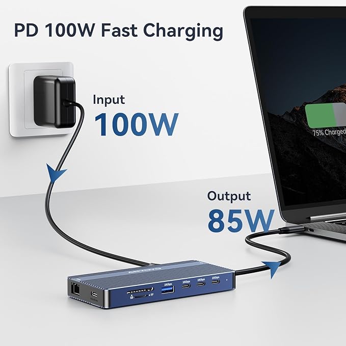 USB C Docking Station, 14 in 1 USB Hub for 3 Monitors, Dual 4K@60Hz HDMI & USB-C Video, 4xUSB-C(10Gbps), 3X USB-A, Ethernet, SD/TF & 3.5mm Audio Jack,100W PD – Multiport Adapter for/HP/Dell/Lenovo