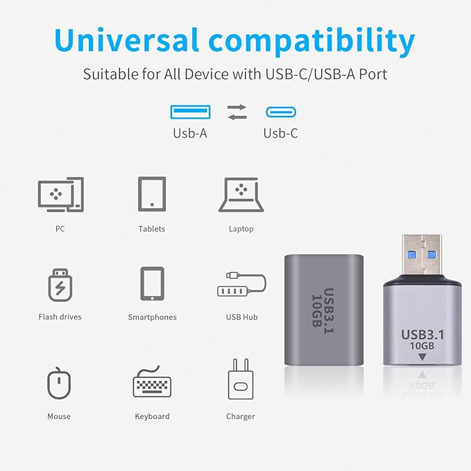 Duttek 10Gbps USB C to USB A Male Adapter and USB C Female to USB A Female Adapter (USB 3.1 Type C Gen2), Bi-Directional Support Data Sync & Charging for PC, Laptop, Phone 2 Style