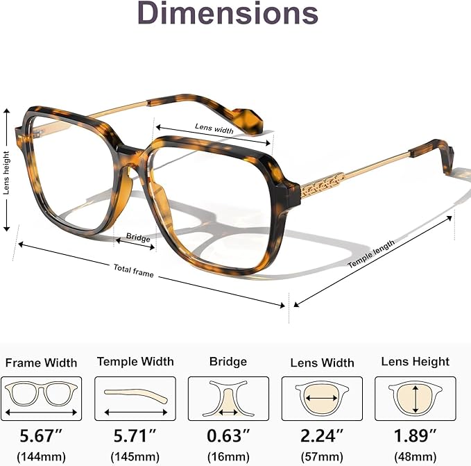 VISOONE Oversized Blue Light Blocking Glasses with Chic Square TR90 Frame and Metal Temple for Women Men REMY