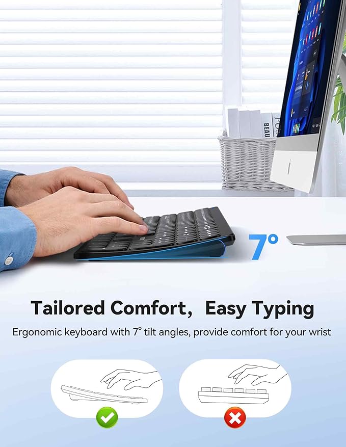 TECKNET Bluetooth Wireless Keyboard, Multi Device Free Switching (BT5.0+2.4G+Wired), Quiet Typing, Ultra-Slim Full Size with Numpad for Mac/Windows/Android, 12 Multimedia Keys