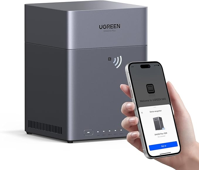 UGREEN NAS DH4300 Plus 4-Bay Desktop NAS,Network Attached Storage (Diskless) Bundle with HDMI Cable Right Angle 4K 90 Degree HDMI Cord 6.6 FT