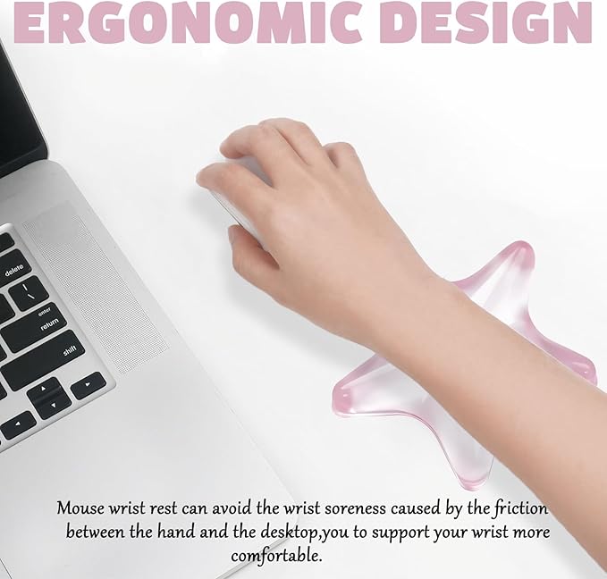 Gel Wrist Rest for Keyboard and Mouse Transparent Pink Sea Star Elbow Pad Cushion Ergonomic Cute Clear Cool Mouse Wrist Pad Silicone Non-Slip Support for Computer Gaming Office Hand Pillow Ocean Beach