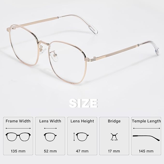 OPTOFENDY Metal Blue Light Blocking Glasses for Women Men, Fashion Square Computer Eyeglasses