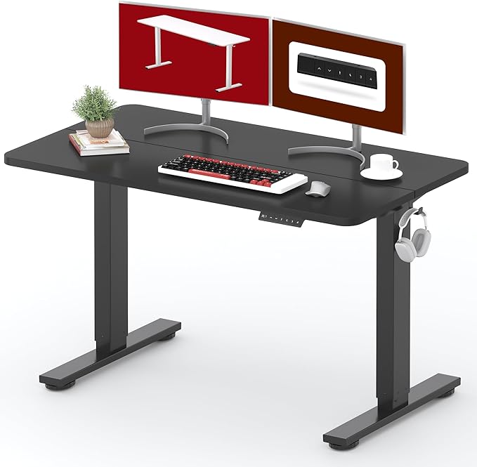 SANODESK Height Adjustable Electric Standing Desk 48x24 Inches, Sit Stand Desk with Splice Board for Home Office, Ergonomic Computer Workstation, Study & Gaming, Black Frame/Black Top