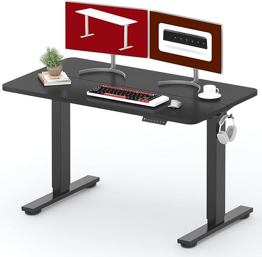 SANODESK Height Adjustable Electric Standing Desk 48x24 Inches, Sit Stand Desk with Splice Board for Home Office, Ergonomic Computer Workstation, Study & Gaming, Black Frame/Black Top