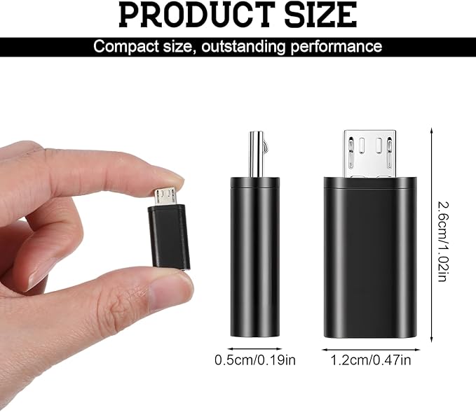 6 PCS Micro USB to USB-C Adapter, Black Type-C Female Cable to Micro USB Male Converter, Only Supports Charging and Data Transmission, Ideal for Cellphones, Computers and Other Devices