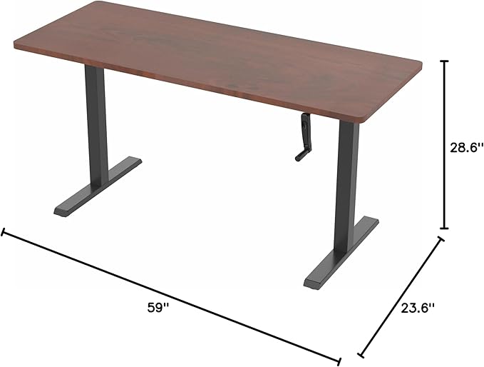 VIVO Manual Height Adjustable 60 x 24 inch Stand Up Desk, Dark Walnut Solid One-Piece Table Top, Black Frame, Standing Workstation with Foldable Handle, DESK-KIT-MB6D